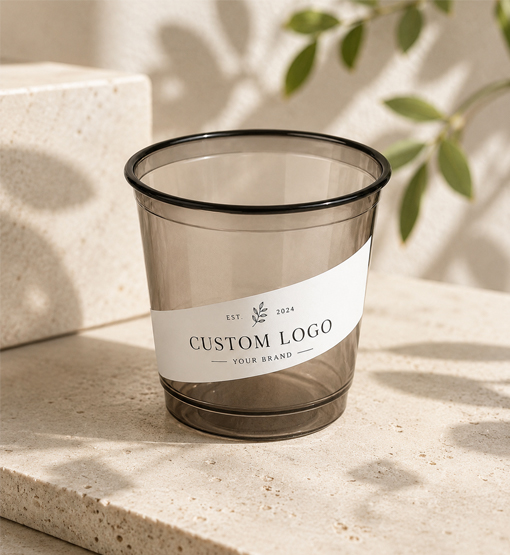 Custom printed PET cups for private label beverage brands