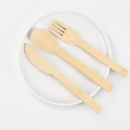 Disposable Bamboo Cutlery Set with Fork, Spoon, Knife