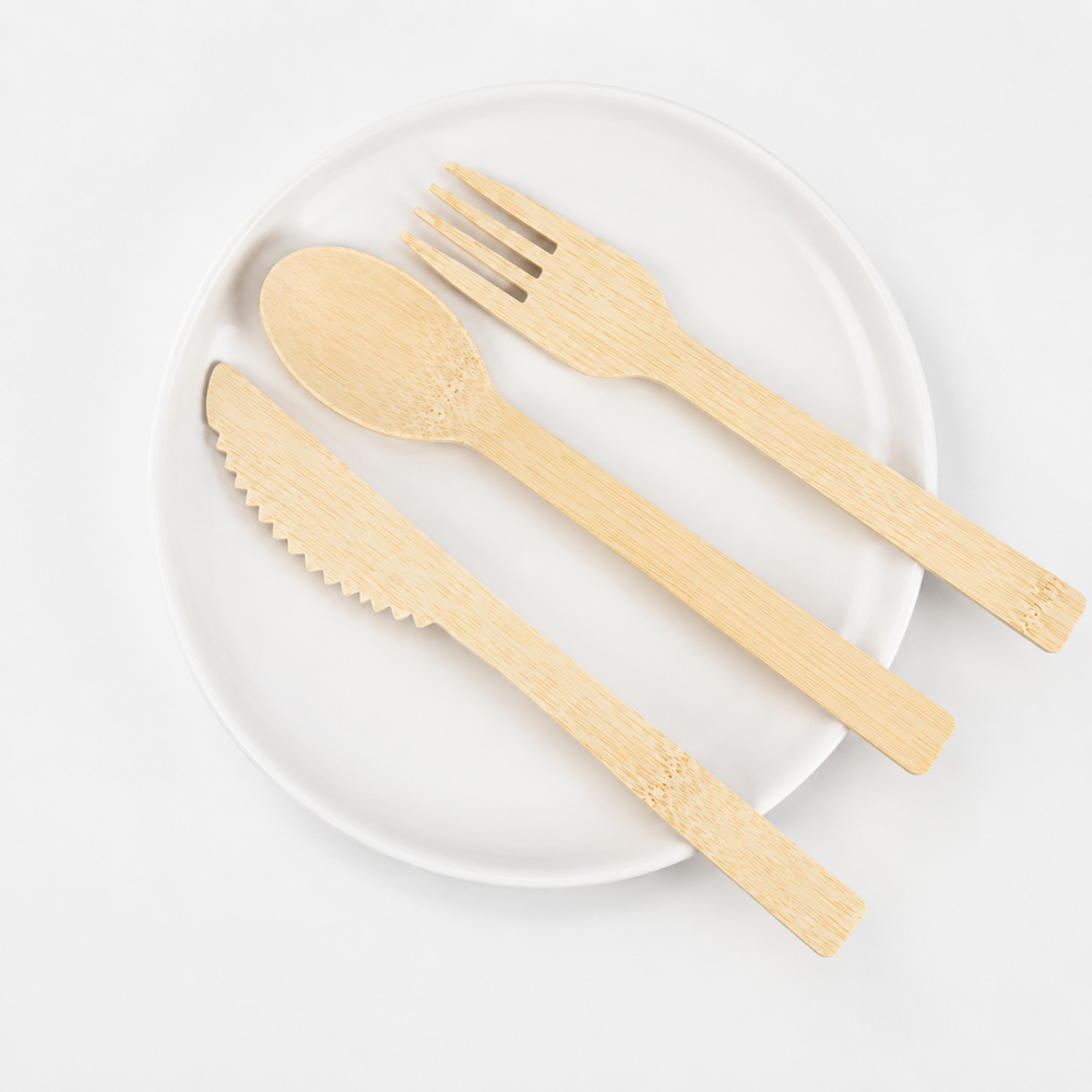 Disposable Bamboo Cutlery Set with Fork, Spoon, Knife