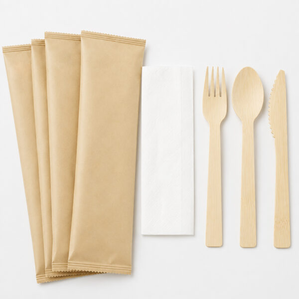 Disposable Bamboo Cutlery Set with Fork, Spoon, Knife Disposable Bamboo Cutlery Set with Fork, Spoon, Knife