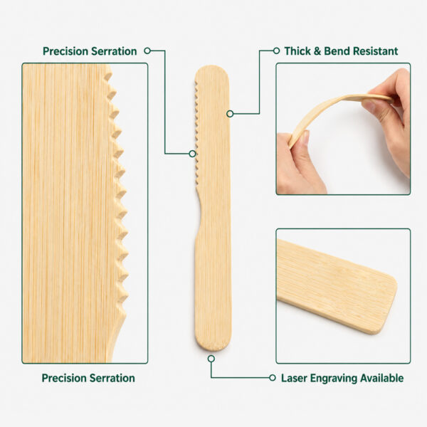 Disposable Bamboo Knife with Serrated Edge Disposable Bamboo Knife with Serrated Edge