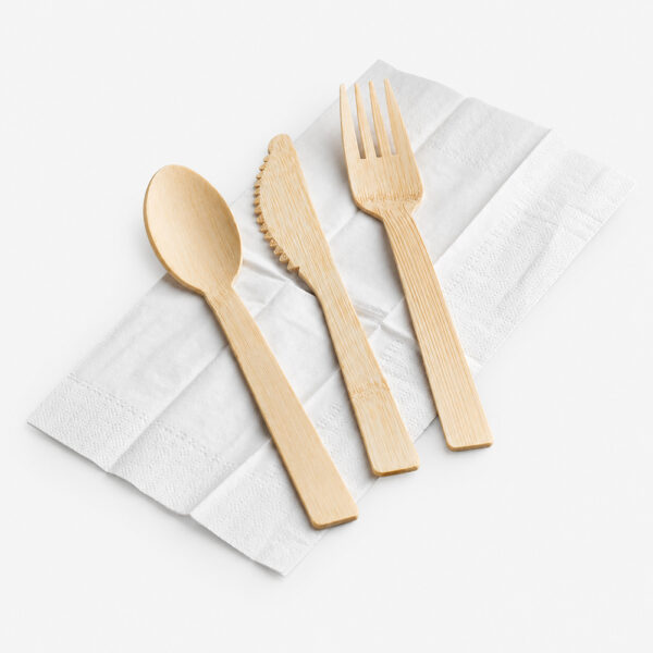 Disposable Bamboo-Style Cutlery Set with Napkin Disposable Bamboo-Style Cutlery Set with Napkin