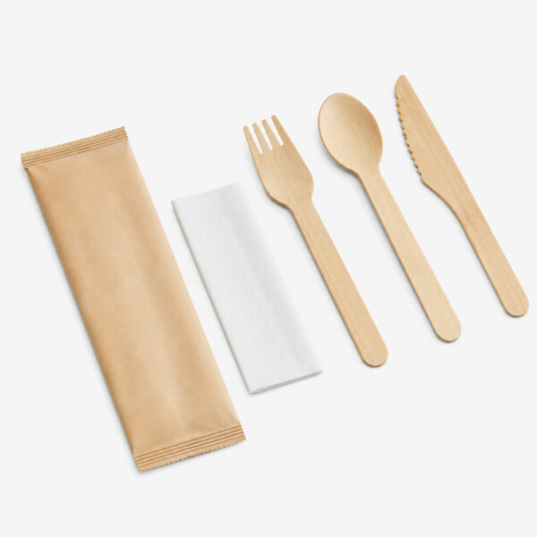 Disposable Bamboo-Style Cutlery Set with Napkin Disposable Bamboo-Style Cutlery Set with Napkin