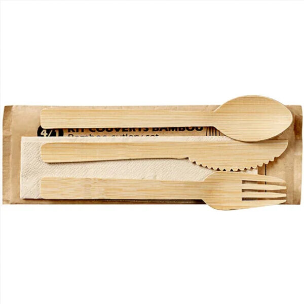 Disposable Bamboo-Style Cutlery Set with Napkin Disposable Bamboo-Style Cutlery Set with Napkin
