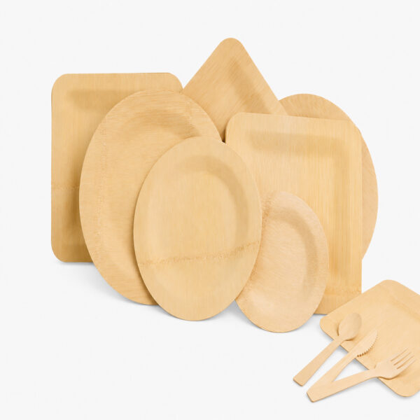 Disposable Bamboo-Style Plates for Catering Service Disposable Bamboo-Style Plates for Catering Service
