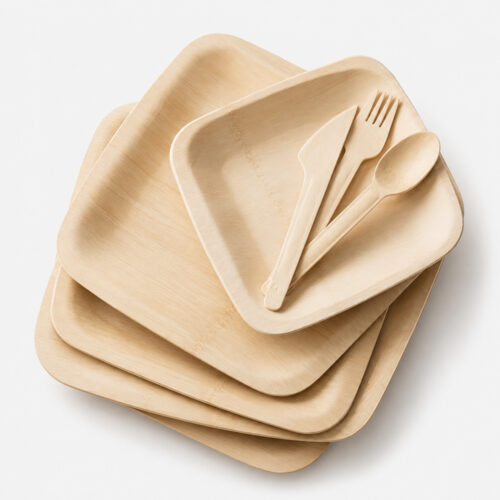Disposable Bamboo-Style Square Plates for Catering