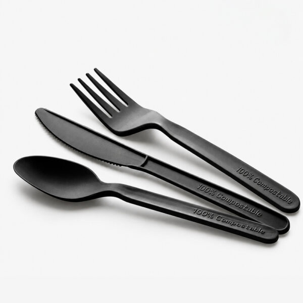 Disposable Cutlery Set in Black for Takeaway Service