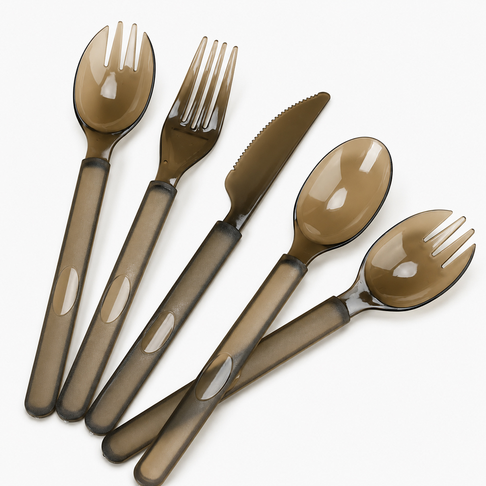 Disposable Cutlery Set with Smoky Plastic Look