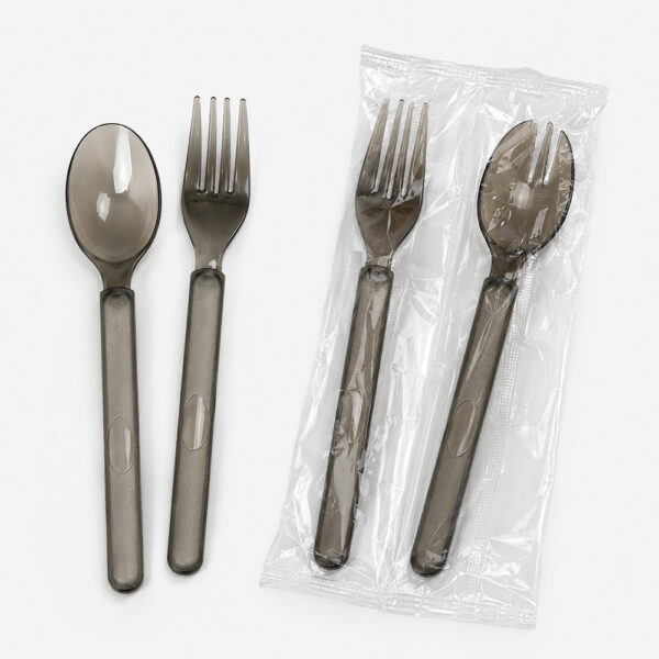 Disposable Cutlery Set with Smoky Plastic Look Disposable Cutlery Set with Smoky Plastic Look
