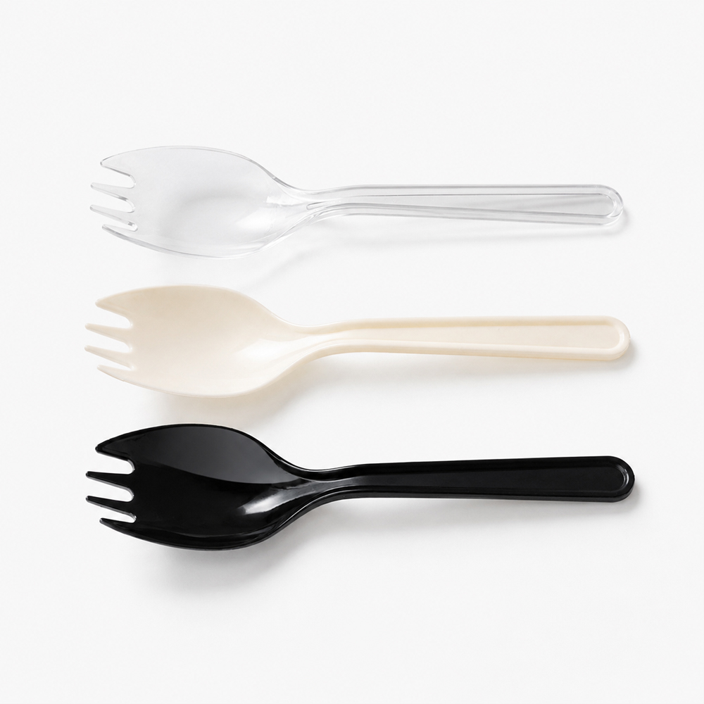 Disposable Spork with Plastic-Style Finish