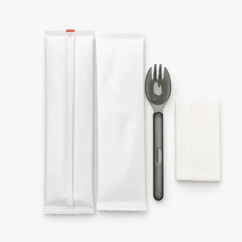 Disposable Spork with Smoke Black Plastic Look