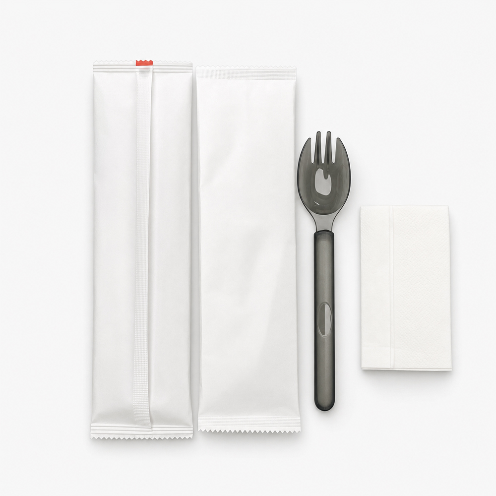 Disposable Spork with Smoke Black Plastic Look