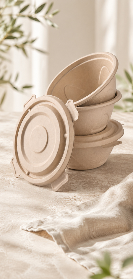 Disposable bamboo bowl range for catering and takeaway meals