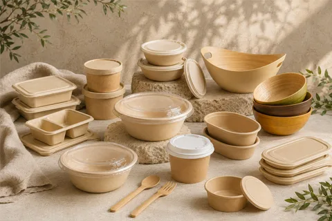 Disposable bamboo bowls for bulk foodservice supply