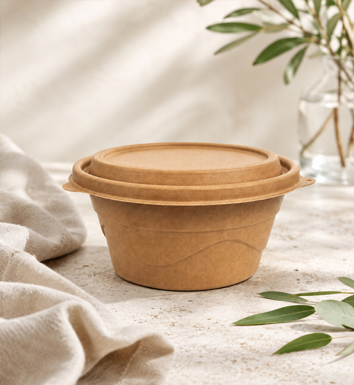 Disposable bamboo fiber serving bowls with a natural finish