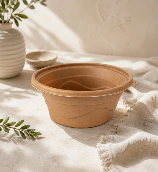 Disposable bamboo fiber serving bowls with a natural finish