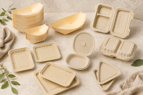 Disposable bamboo trays for catering and restaurant supply