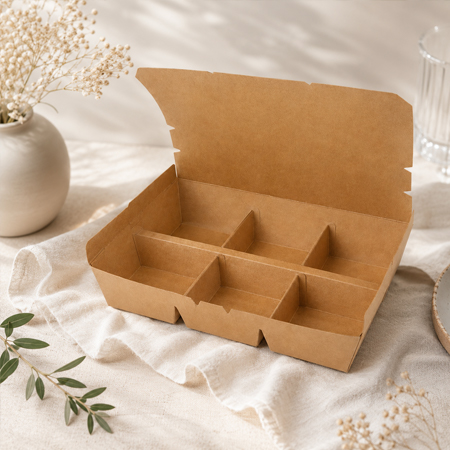Disposable paper food containers in assorted sizes