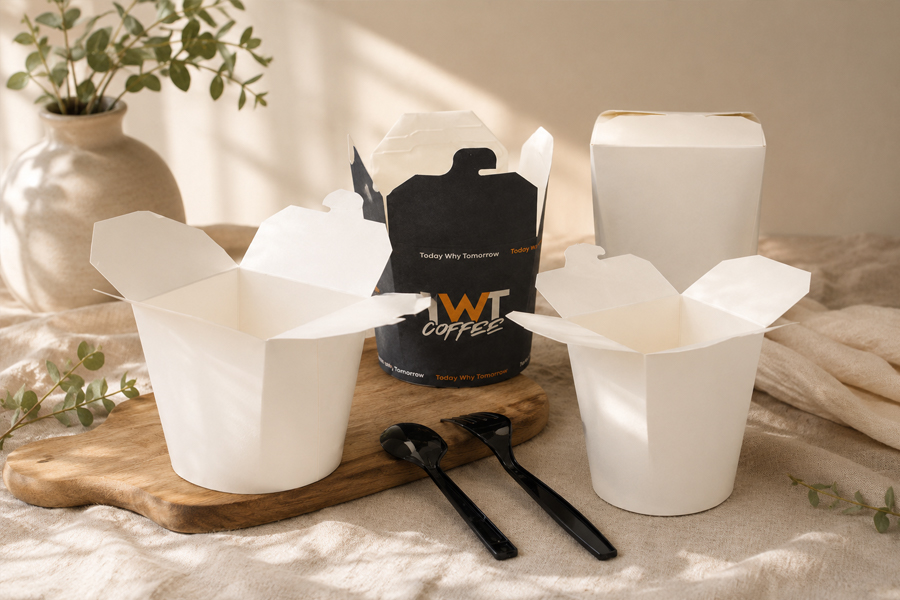 Durable paper takeout containers for food truck meals