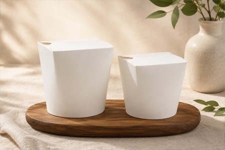 Durable paper takeout containers for food truck meals