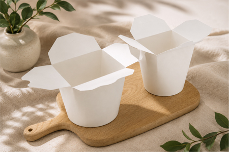 Durable paper takeout containers for food truck meals