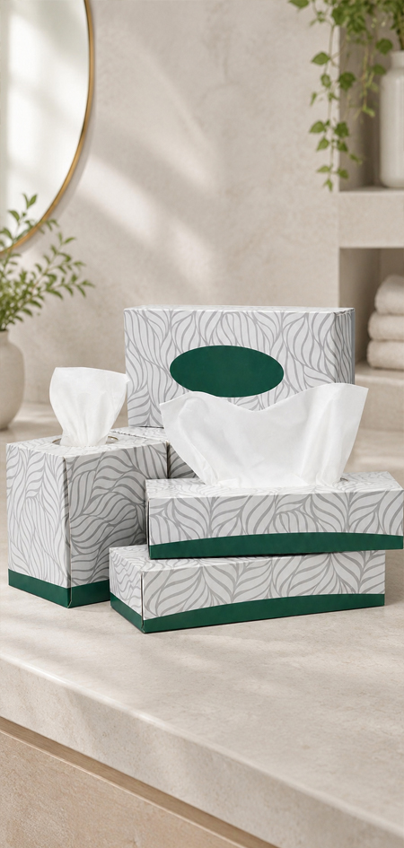 Facial tissue cartons for foodservice and facility distributors