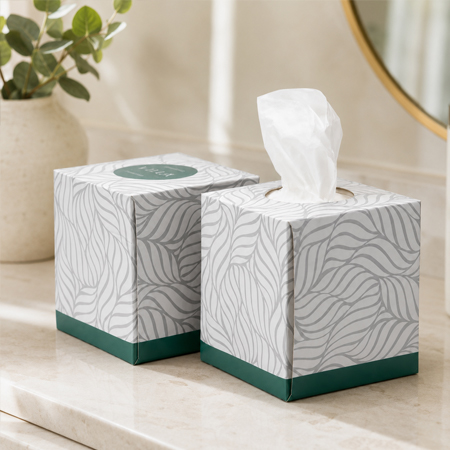 Facial tissue cartons for foodservice and facility distributors