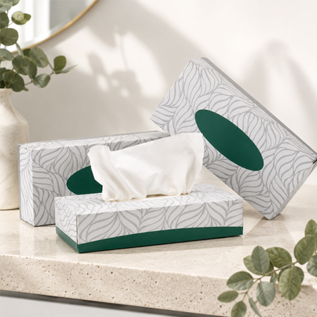 Facial tissue cartons for foodservice and facility distributors