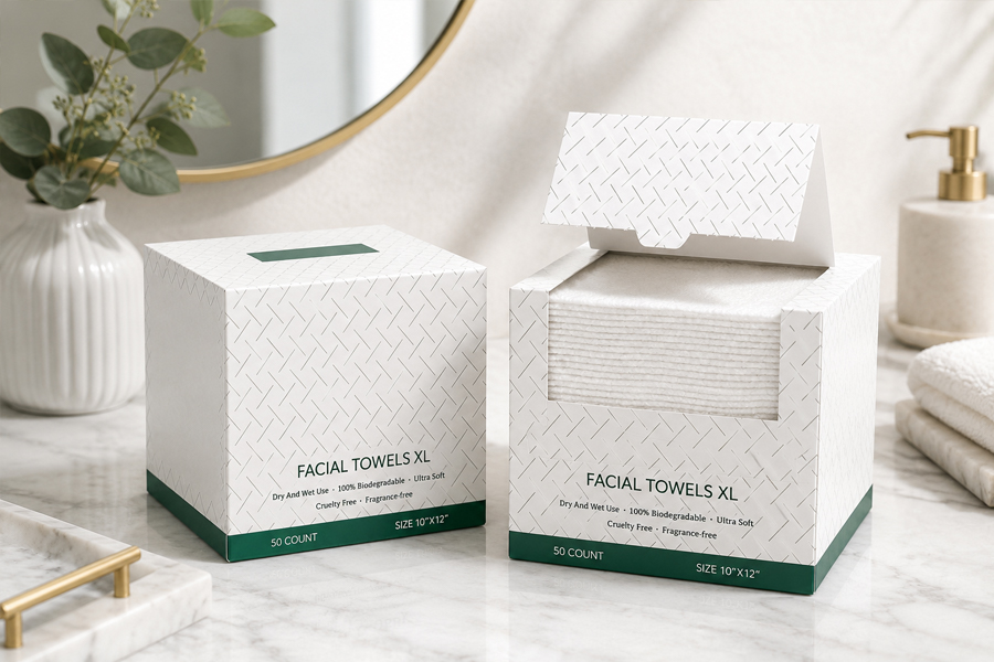 Facial tissue cartons ready for commercial distribution