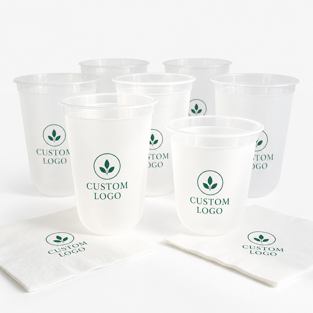 Frosted Cold Drink Cup with Custom Logo and Lid