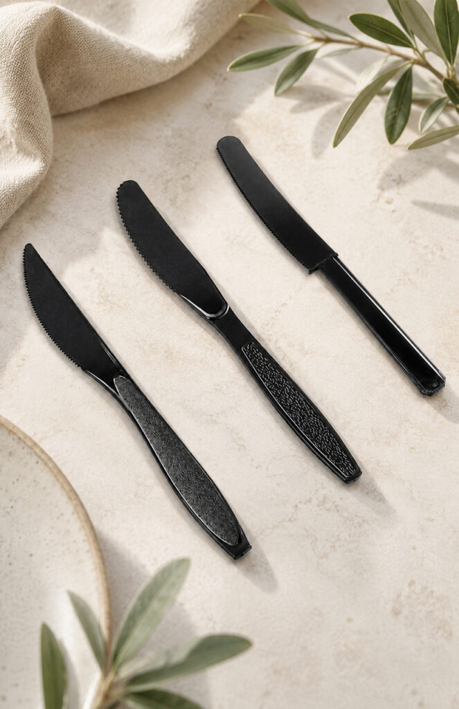 Heavy duty disposable knives for entree and takeout meals