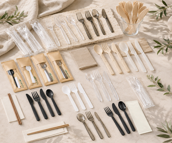 Heavy duty plastic cutlery sets for catering supply