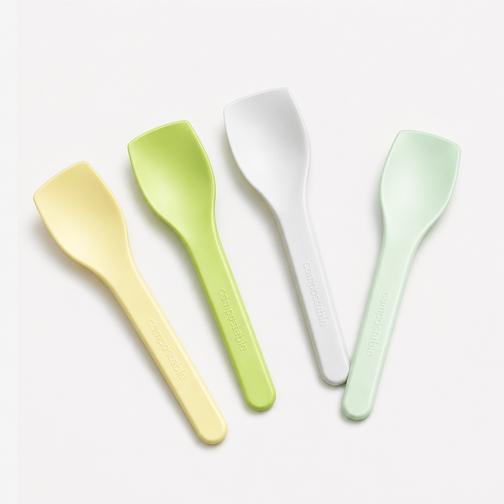 Ice Cream Spoon with Pastel Compostable Design for Gelato