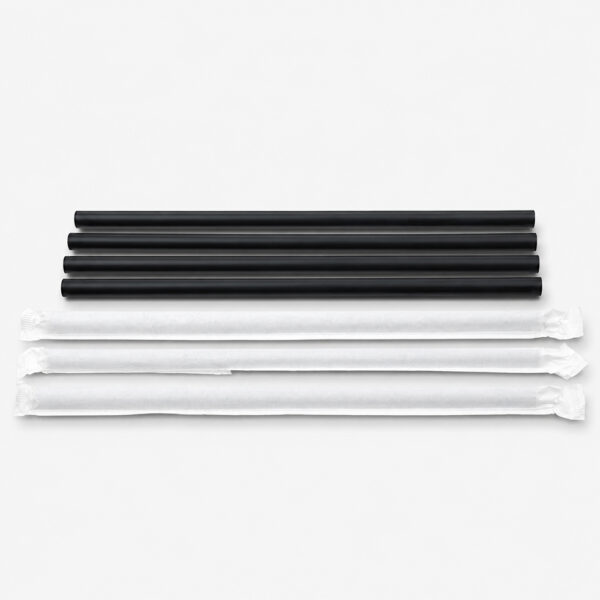 Individually Wrapped Black Plastic Straws 21cm x 6mm