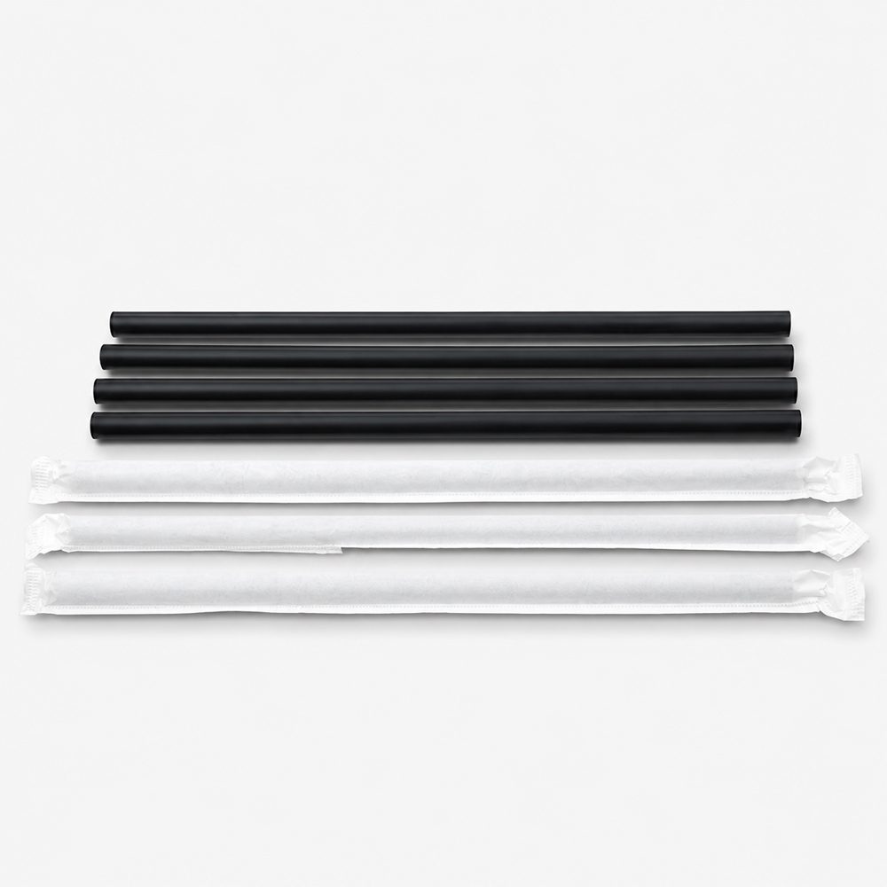 Individually Wrapped Black Plastic Straws 21cm x 6mm