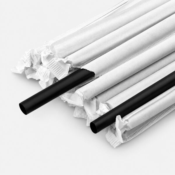 Individually Wrapped Black Plastic Straws 21cm x 6mm