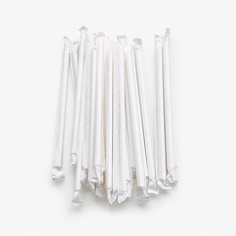 Individually Wrapped White Paper Straws for Drinks