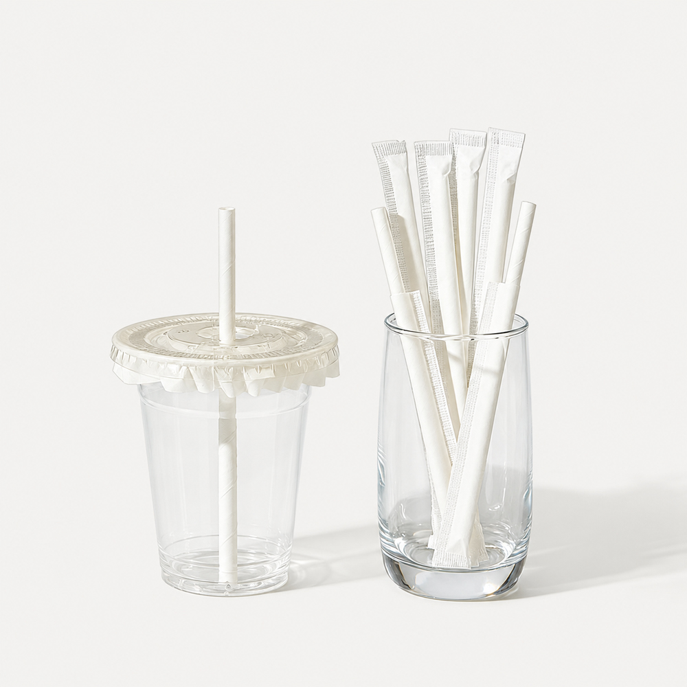 Individually Wrapped White and Kraft Paper Straws