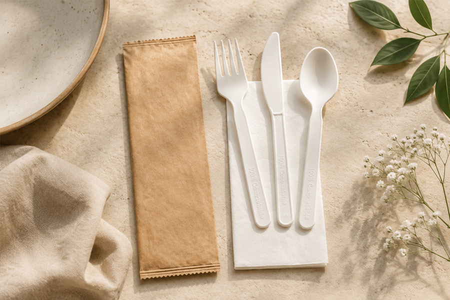 Individually wrapped disposable cutlery sets for delivery