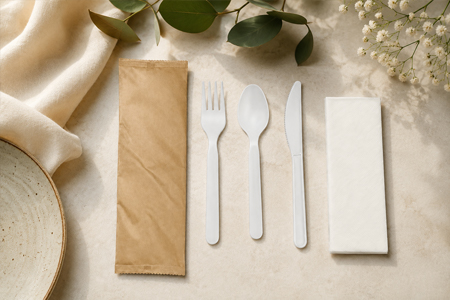 Individually wrapped disposable cutlery sets for delivery