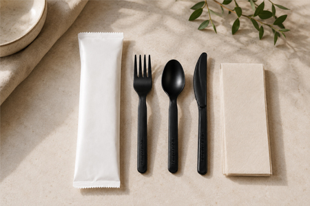 Individually wrapped disposable cutlery sets for delivery