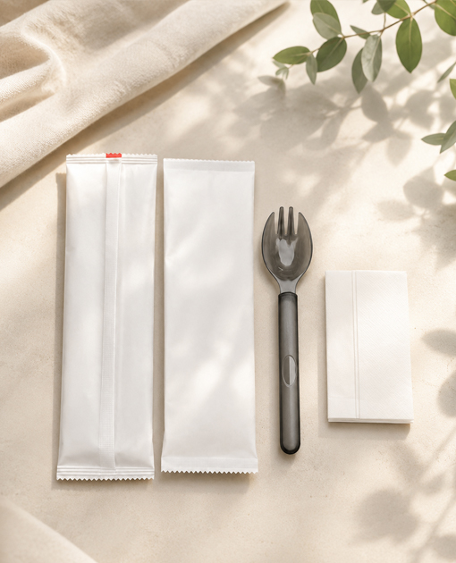 Individually wrapped sporks for distributor and restaurant orders
