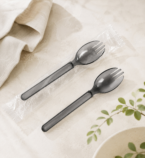 Individually wrapped sporks for distributor and restaurant orders