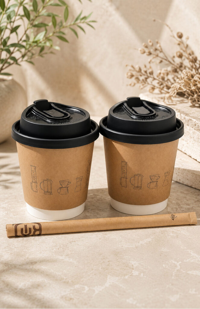 Insulated paper hot cups with sleeves for takeaway coffee