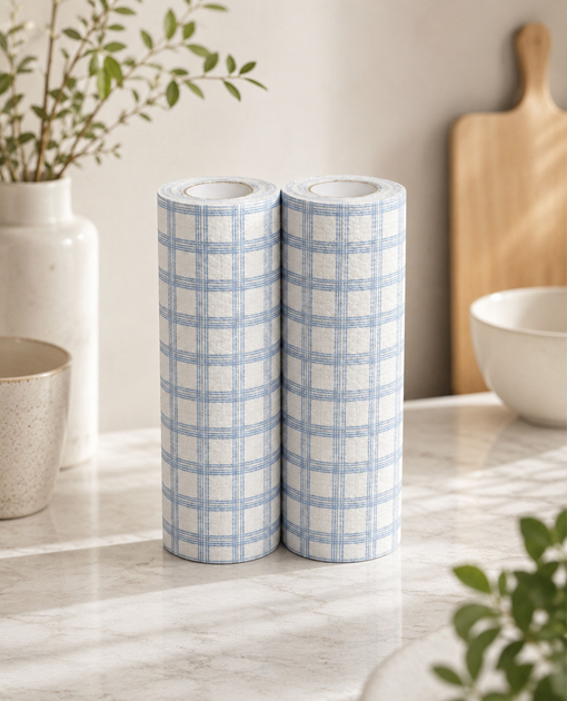 Kitchen paper towels beside a commercial food preparation counter