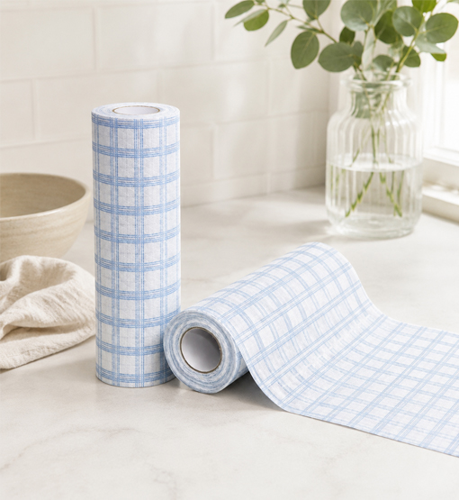 Kitchen paper towels beside a commercial food preparation counter