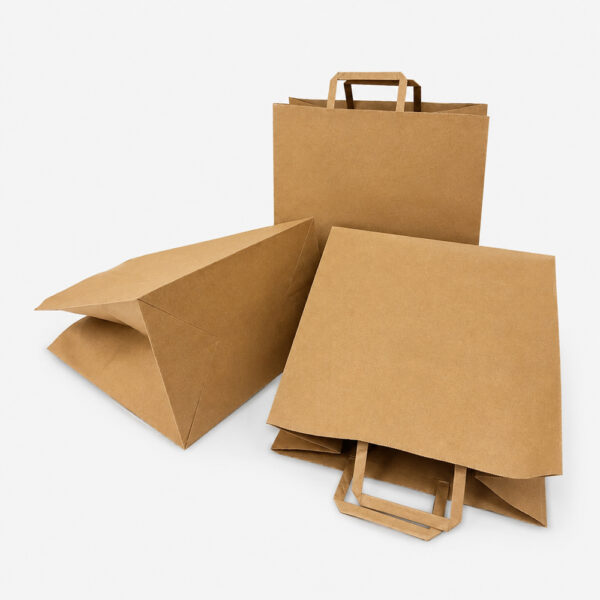 Kraft Paper Bag with Flat Handles for Takeaway