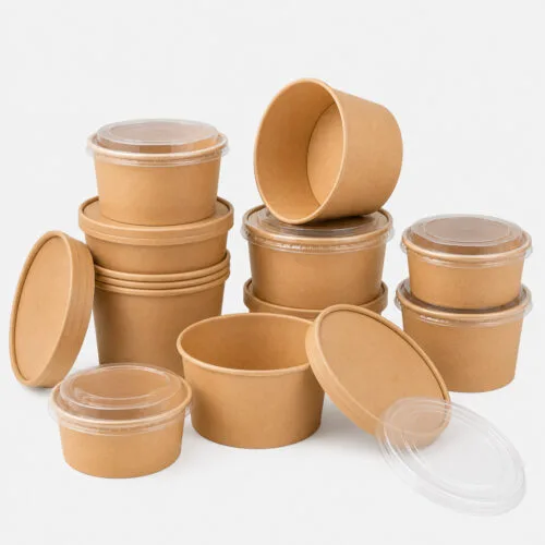Kraft Paper Bowl with Clear Lid for Takeaway Meals