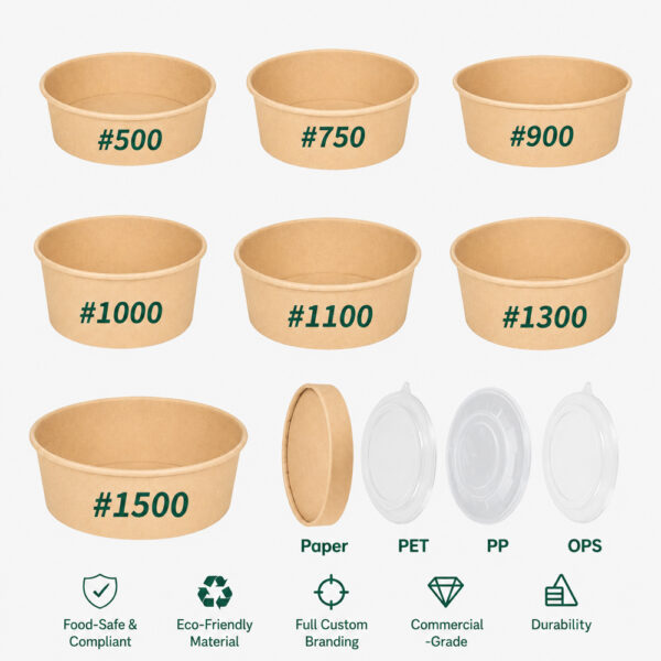 Kraft Paper Bowl with Clear Lid for Takeaway Meals Kraft Paper Bowl with Clear Lid for Takeaway Meals