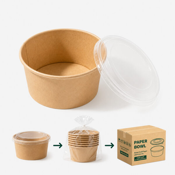 Kraft Paper Bowl with Clear Lid for Takeaway Meals Kraft Paper Bowl with Clear Lid for Takeaway Meals